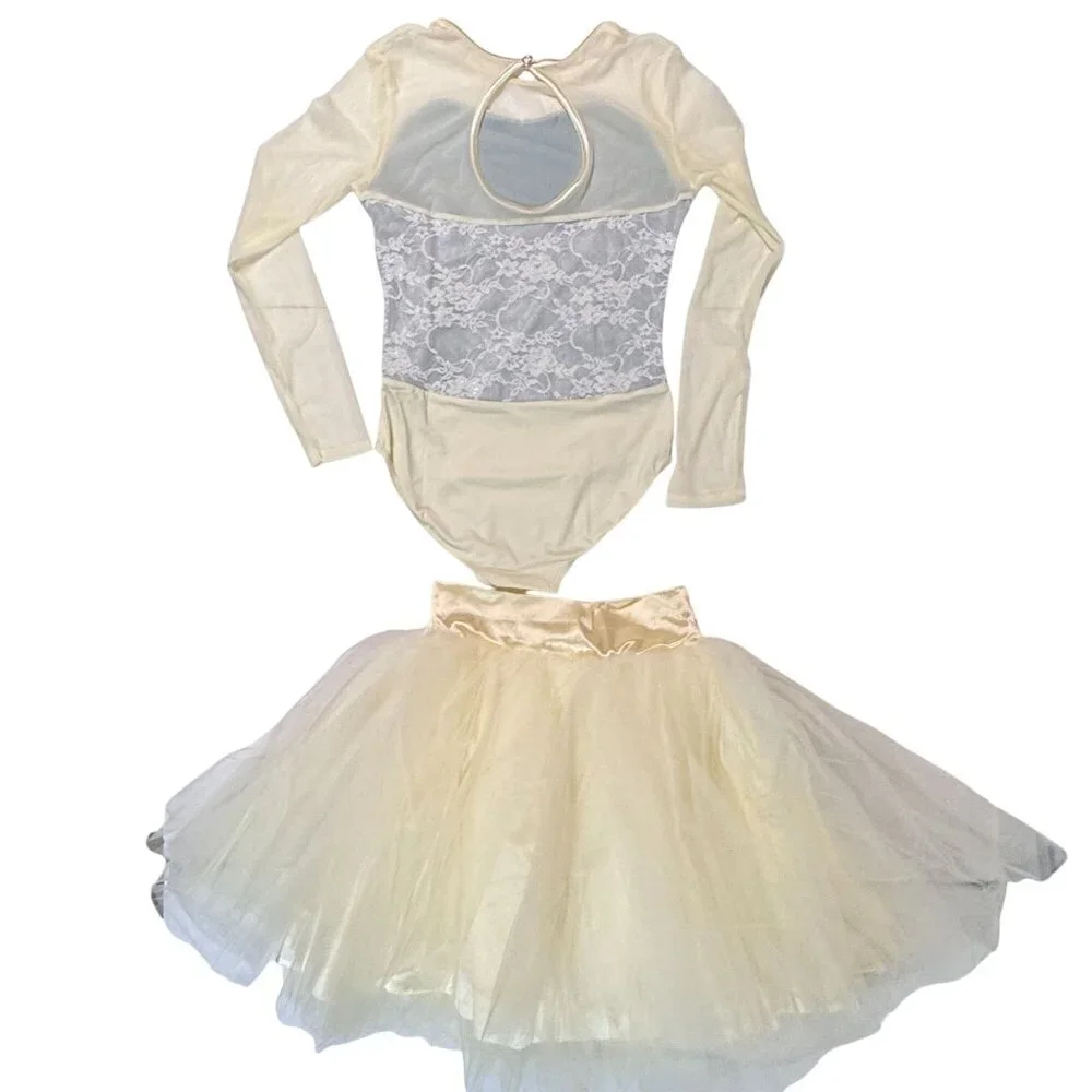 Weissman Music Box Dance Dress Tutu Costume Large‎ Child Ivory Silver Lace Tulle
